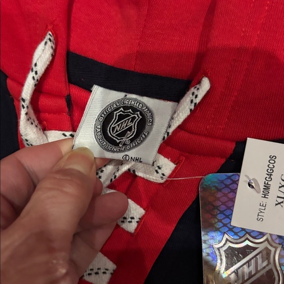 NWT NHL Columbus Blue Jackets Hockey Lace Up Hooded Sweatshirt Mens XL Navy/Red - Picture 5 of 7